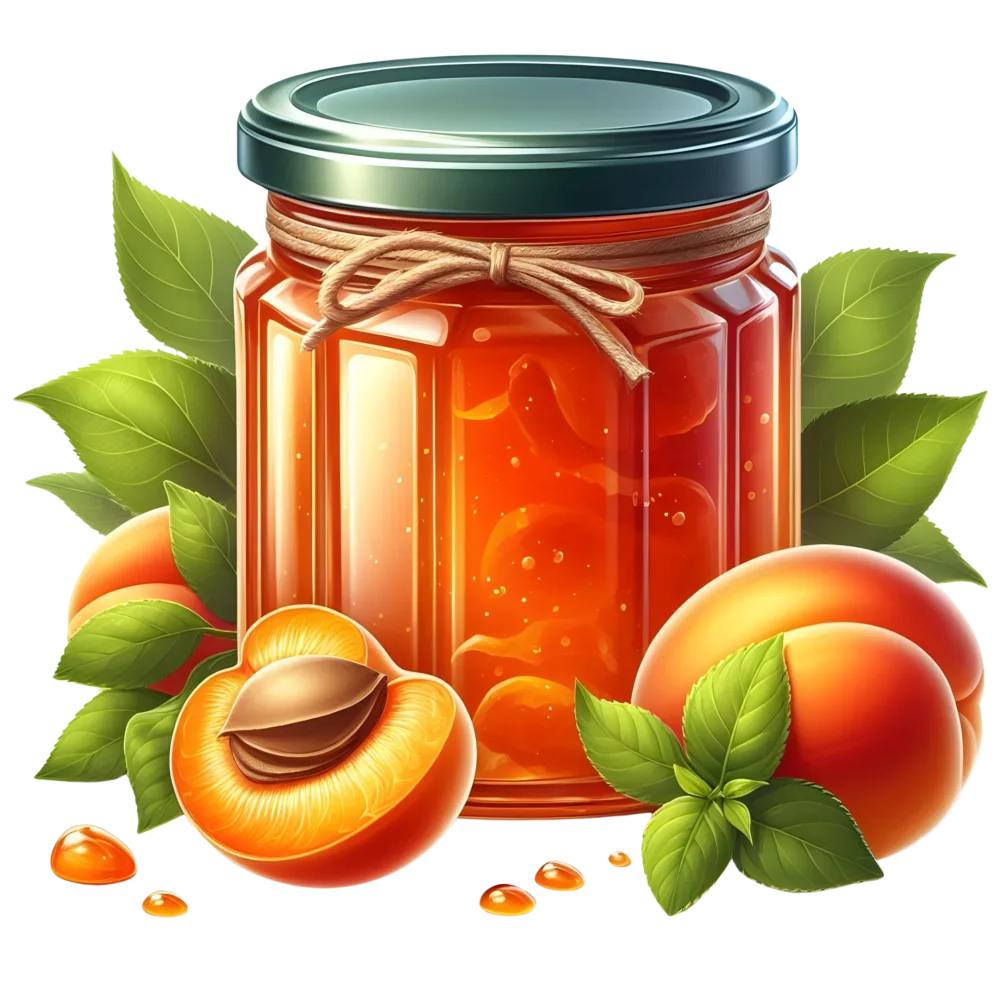 Jar of Apricot Jam with Fresh Apricots and Leaves