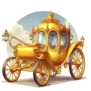Golden Royal Horse-Drawn Carriage with Crown and Lanterns