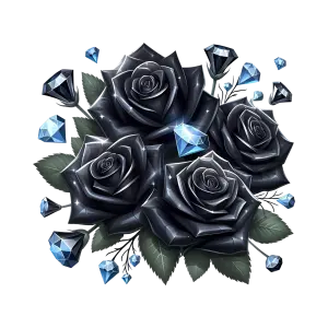 Bouquet of Black Roses with Blue Gemstones