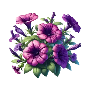 Purple and Pink Petunia Flowers with Green Leaves