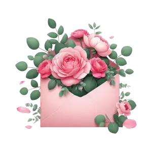 Pink Floral Bouquet Emerging from an Envelope