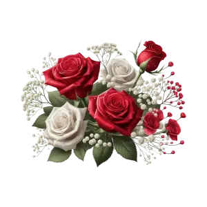 Red and White Roses Bouquet with Baby's Breath