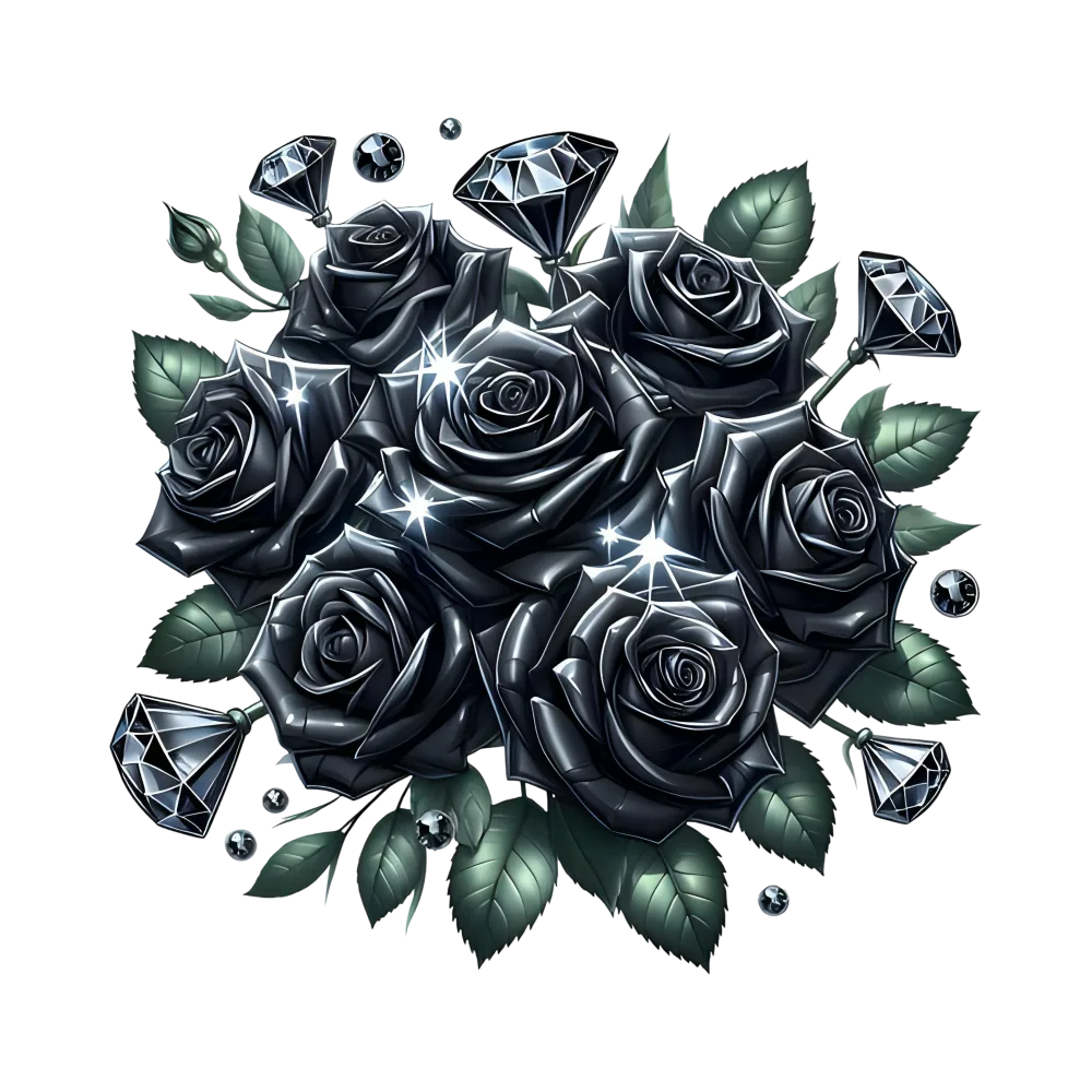 Shiny Black Roses Bouquet with Diamond Accents