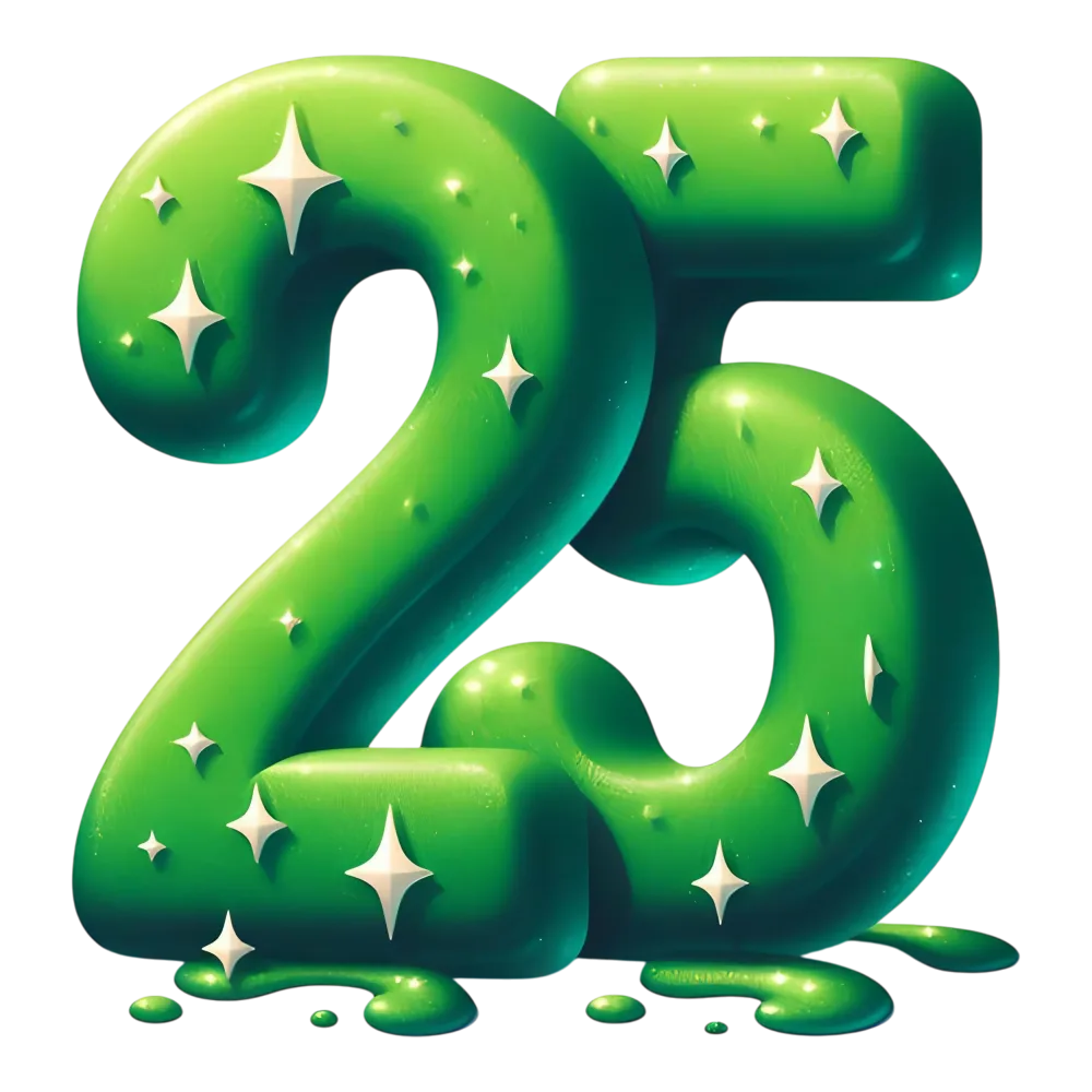 Green Slimy Number 25 with Sparkles