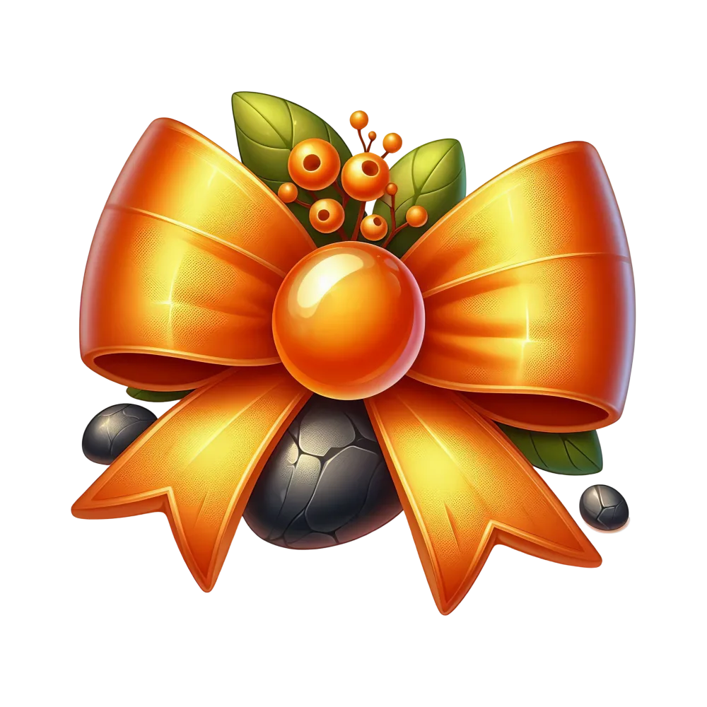 Orange Decorative Bow with Berries and Leaves