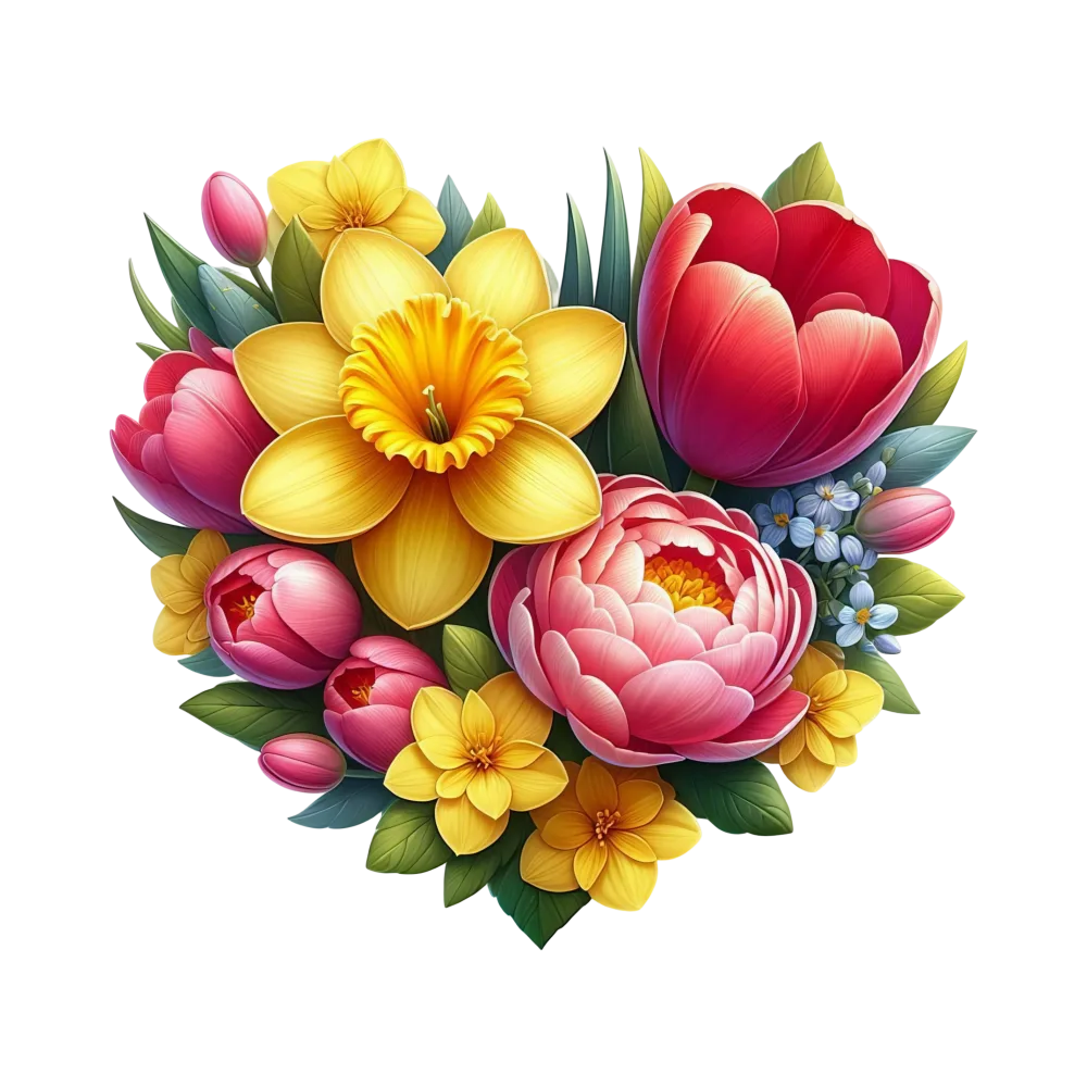 Heart-Shaped Bouquet of Colorful Spring Flowers