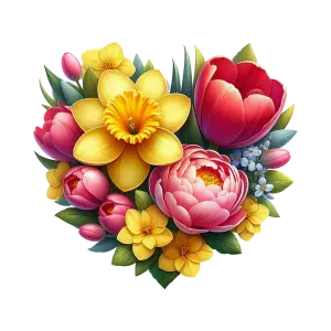 Heart-Shaped Bouquet of Colorful Spring Flowers