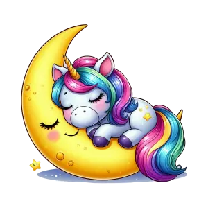 Cute Sleeping Unicorn on Crescent Moon Illustration