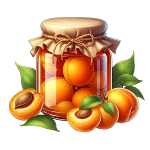 Jar of Apricot Jam with Fresh Apricots and Green Leaves