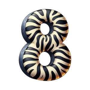 3D Number Eight with Black and White Zebra Stripes