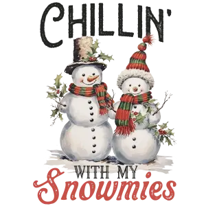 Two Cute Snowmen Wearing Holiday Scarves and Hats