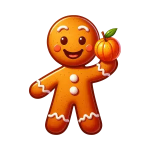 Happy Gingerbread Man Holding a Pumpkin