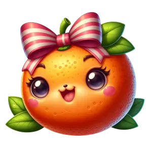 Cute Orange Cartoon Character with Pink Bow and Green Leaves