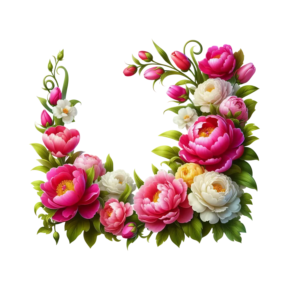 Bright Pink and White Peonies Floral Corner Wreath