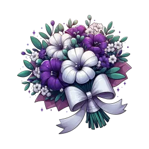 Purple and White Floral Bouquet with Ribbon Bow