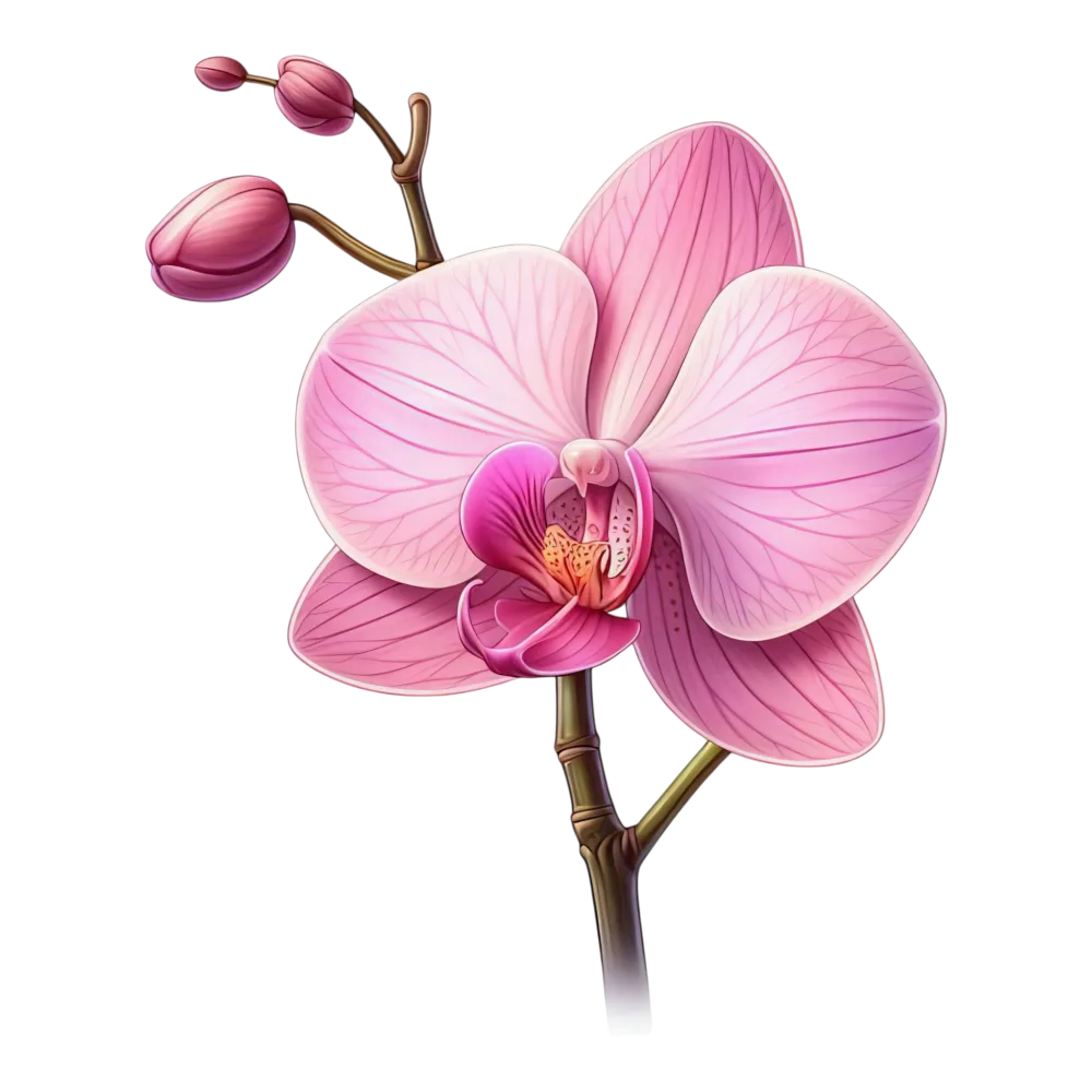 Pink Orchid Flower with Buds on Stem