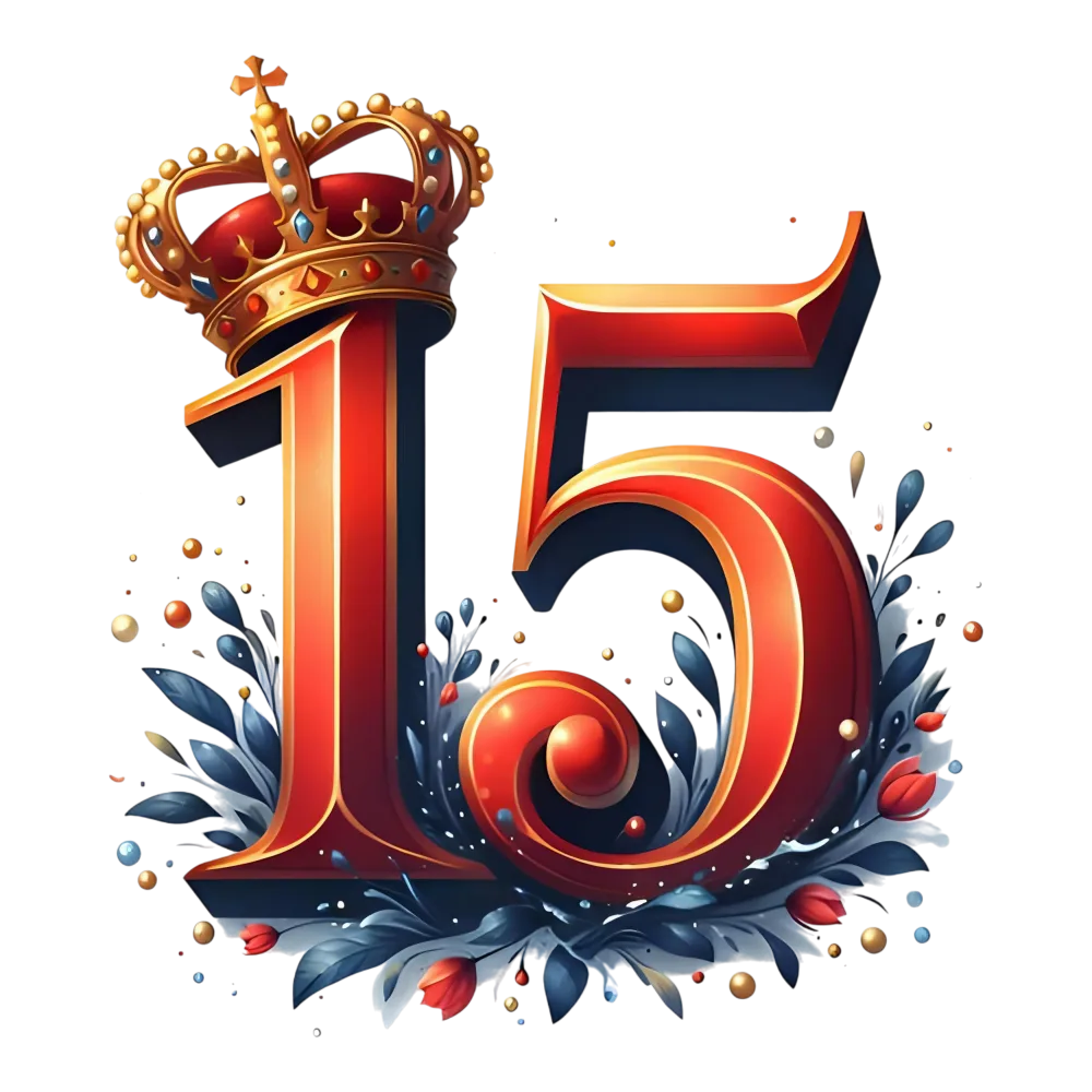 Decorative Number 15 with Royal Crown and Floral Design
