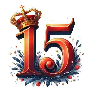 Decorative Number 15 with Royal Crown and Floral Design