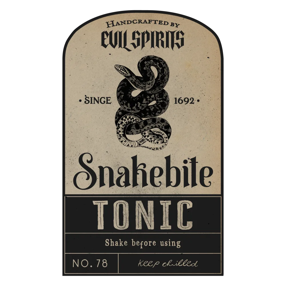 Vintage Snakebite Tonic Label with Coiled Snake Illustration