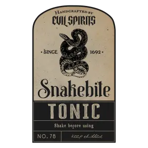 Vintage Snakebite Tonic Label with Coiled Snake Illustration