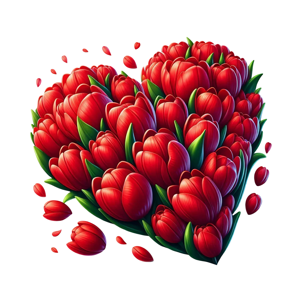 Heart-Shaped Bouquet of Red Tulips with Falling Petals