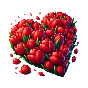 Heart-Shaped Bouquet of Red Tulips with Falling Petals
