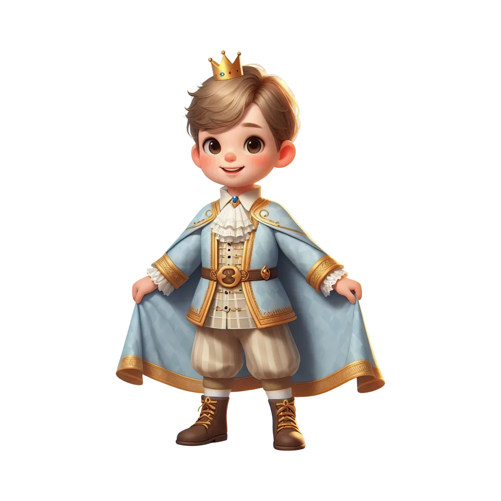 Cute Little Boy Prince Wearing Blue Royal Cape and Crown