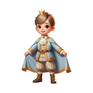 Cute Little Boy Prince Wearing Blue Royal Cape and Crown