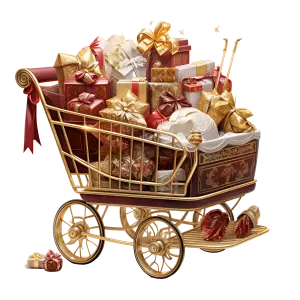 Ornate Vintage Shopping Cart Filled with Wrapped Christmas Gifts