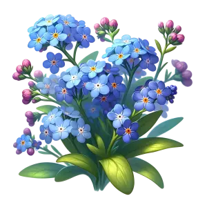 Blue Forget-Me-Not Flowers with Green Leaves