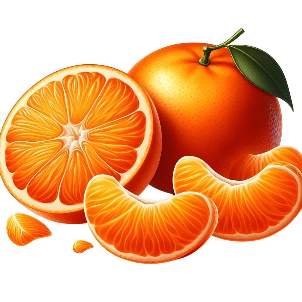 Fresh Tangerine with Slices and Leaf