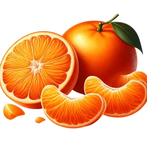 Fresh Tangerine with Slices and Leaf