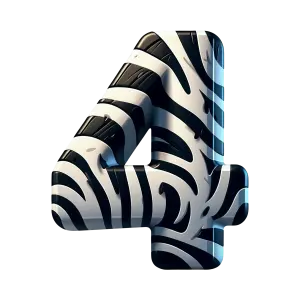Number 4 with Zebra Stripe Pattern