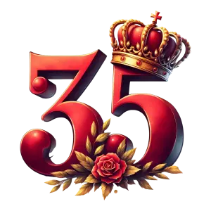 Red Number 35 with Royal Crown and Floral Decoration