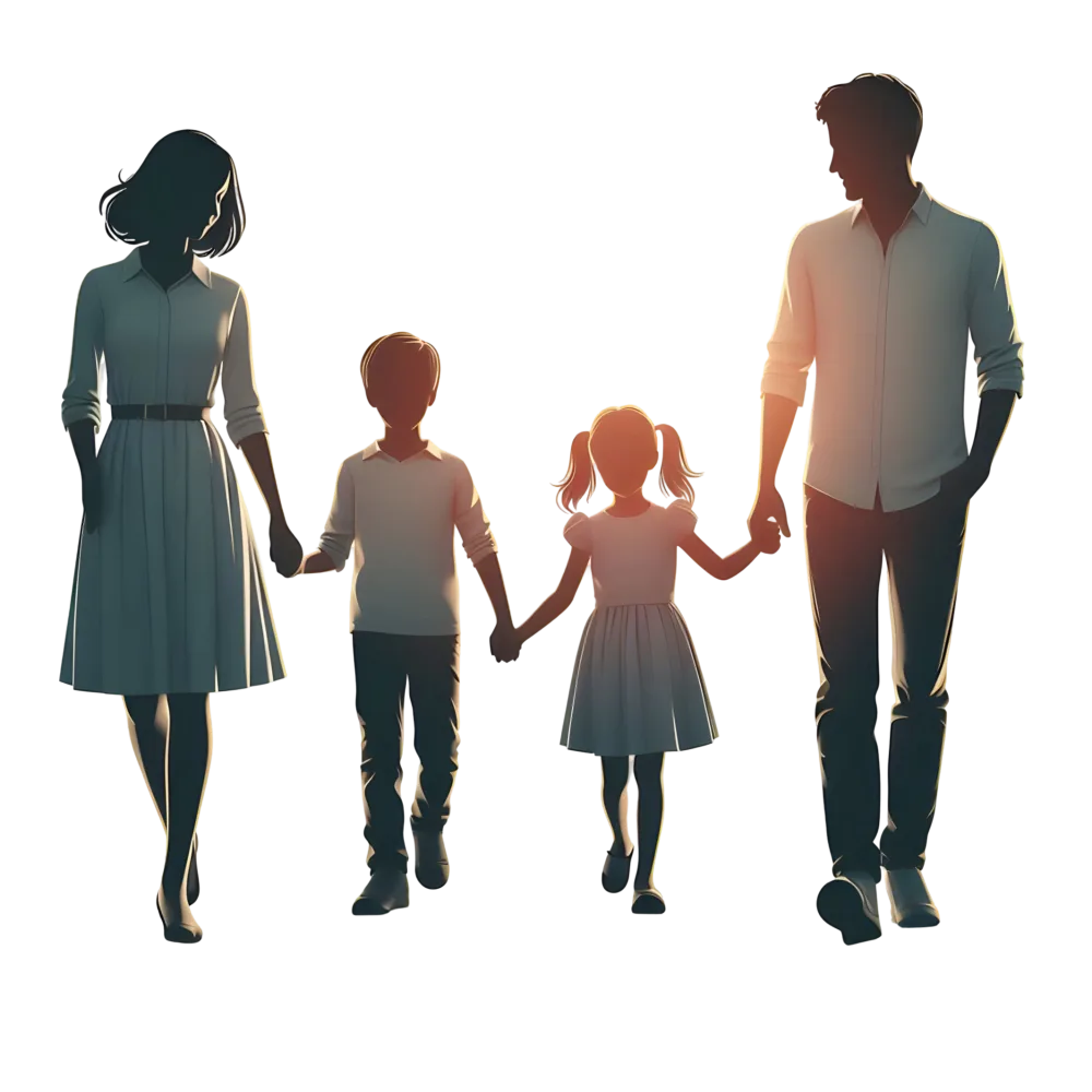 Silhouetted Family Holding Hands Walking