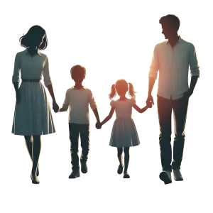 Silhouetted Family Holding Hands Walking
