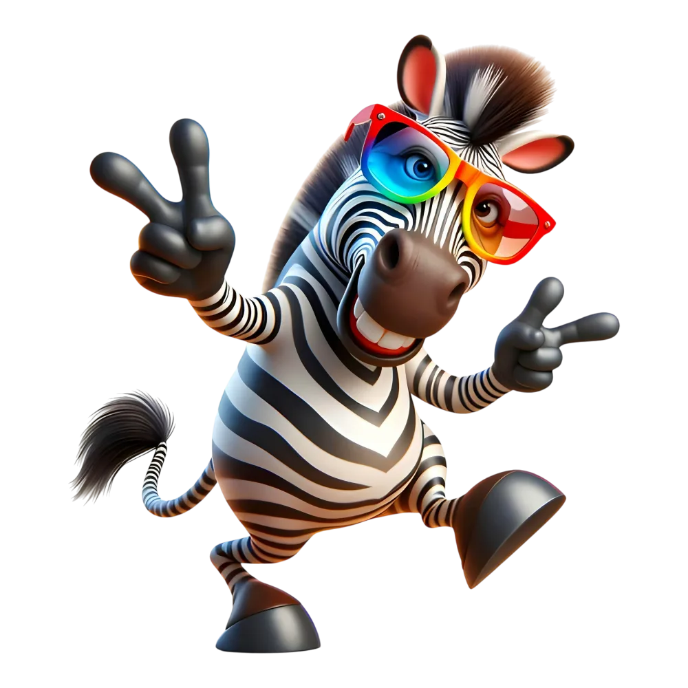 Cartoon Zebra Wearing Rainbow Sunglasses Showing Peace Signs