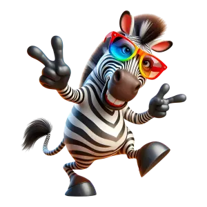 Cartoon Zebra Wearing Rainbow Sunglasses Showing Peace Signs