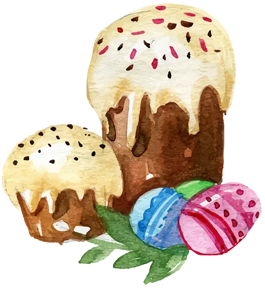 Watercolor Easter Cakes with Decorated Eggs