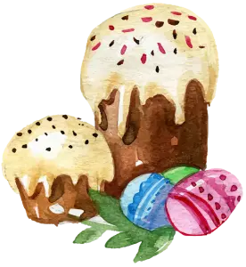 Watercolor Easter Cakes with Decorated Eggs