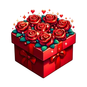 Red Gift Box with Sparkling Roses and Hearts