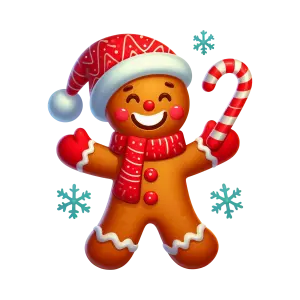 Happy Gingerbread Man with Santa Hat and Candy Cane