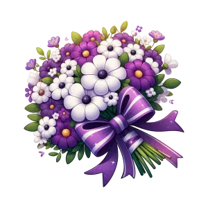 Purple and White Flower Bouquet with Ribbon