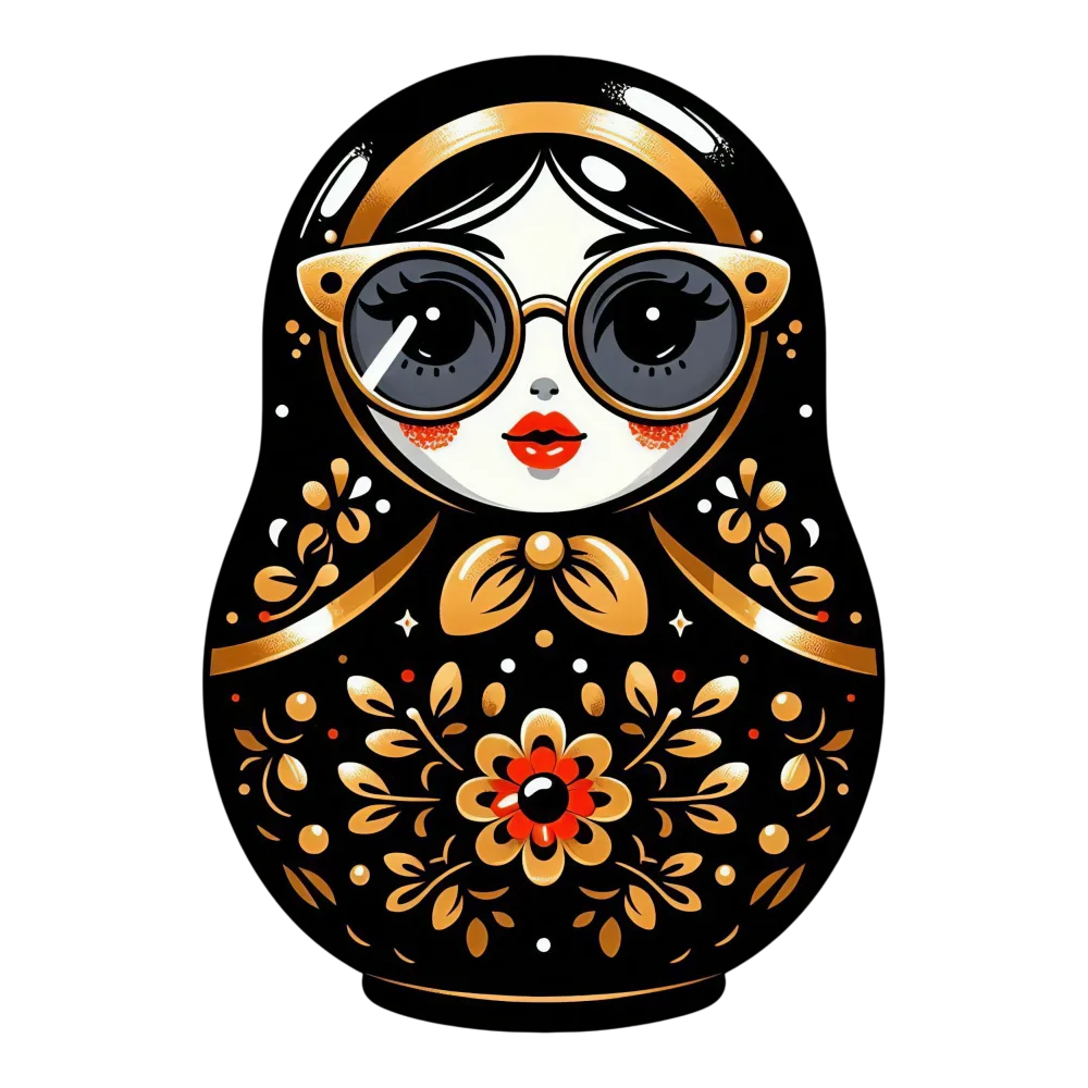 Stylized Matryoshka Doll with Sunglasses and Floral Ornament