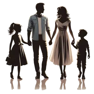 Silhouette of Family Holding Hands with Reflection