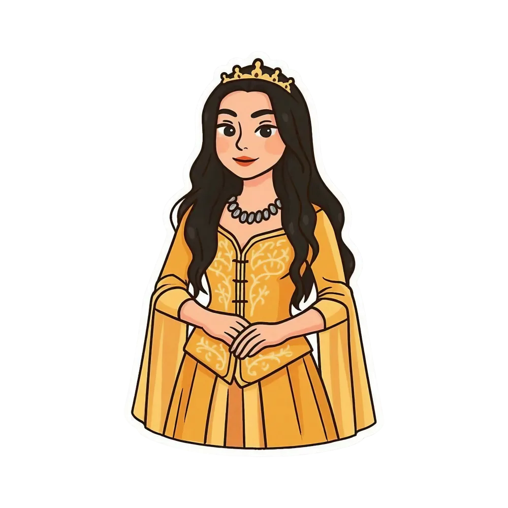 Cartoon Queen in Yellow Gown and Crown