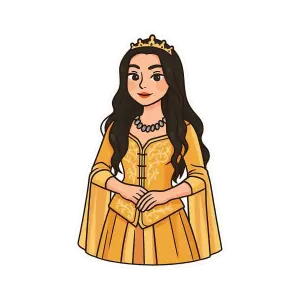 Cartoon Queen in Yellow Gown and Crown