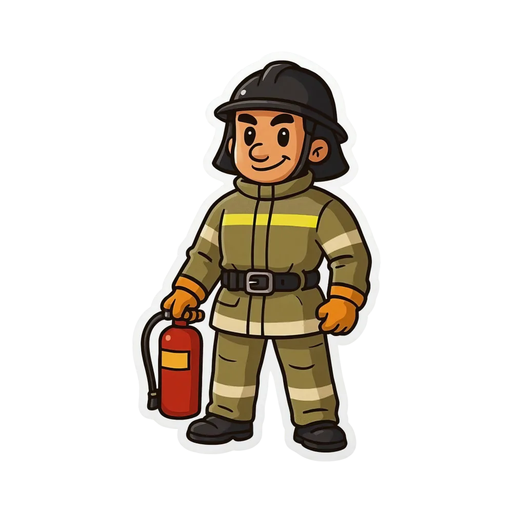 Cartoon Firefighter Character with Extinguisher