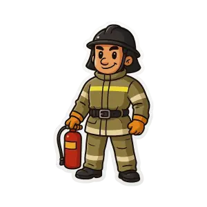 Cartoon Firefighter Character with Extinguisher