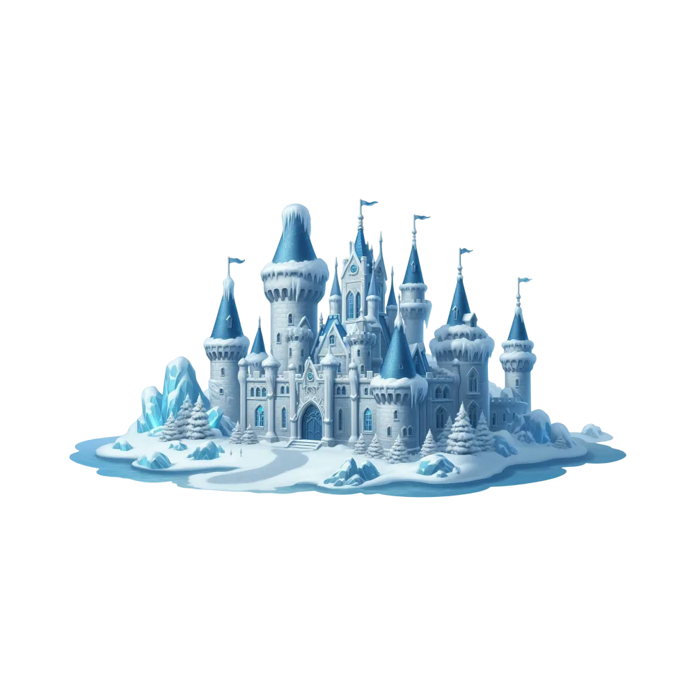 Fantasy Ice Castle with Snow and Icy Towers